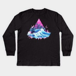 Summer Vaporwave Wave Triangle Kids Long Sleeve T-Shirt